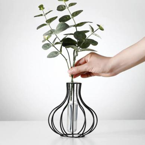 Dome Shape Metal Wire Glass Tube Vase- BLACK