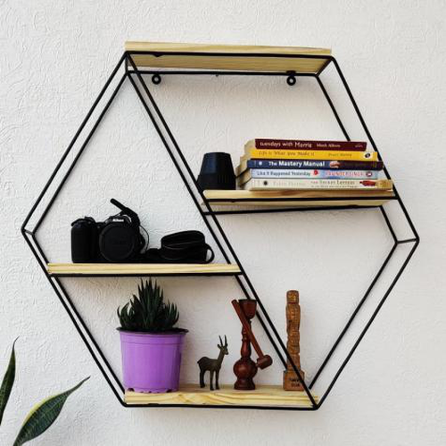 Grista Hexagonal Decorative Metal Wall Shelf
