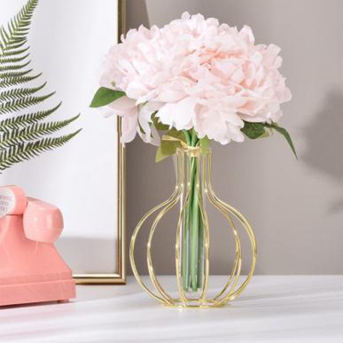Pot shape Metal wire Glass Tube Vase Golden