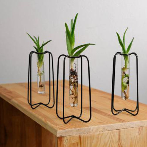 Set of 3 Metal Wire Glass Tube Vase