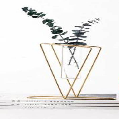 Triangle shape Metal Wire Glass Tube Vase