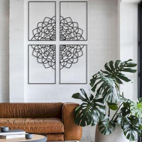Lotus Square Metal Wall Art (Set of 4)